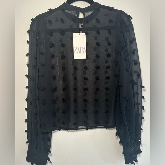 Zara Sheer Black Blouse with Poofy Dots - Picture 2 of 4